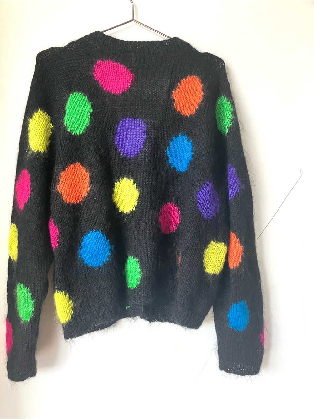 Vintage Black Cardigan with Multicolor Polka Dots - Picture 5 of 5
